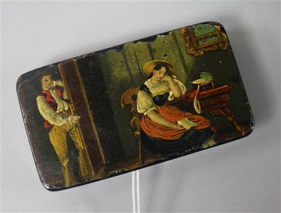 A Victorian papier mache snuff box